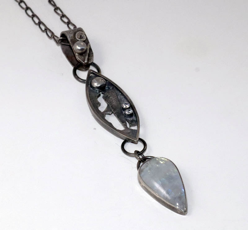 Re-Imagined .925 Sterling Silver and Rainbow Moonstone Pendant