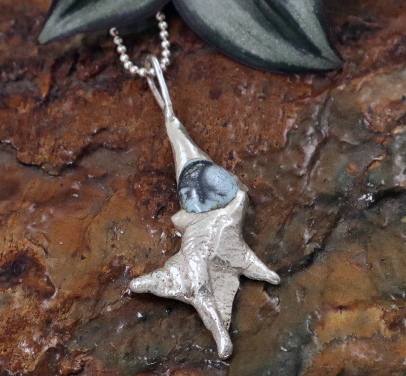 Re-Imagined .925 Sterling Silver Pendant with Blue-Green Glass