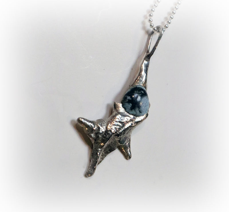 Re-Imagined .925 Sterling Silver Pendant with Blue-Green Glass