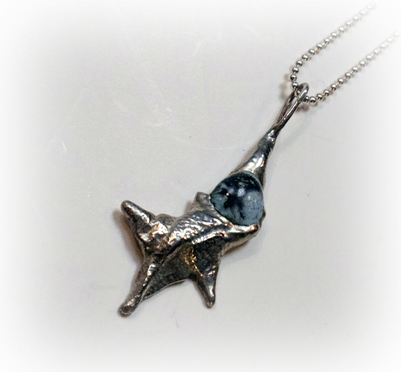 Re-Imagined .925 Sterling Silver Pendant with Blue-Green Glass