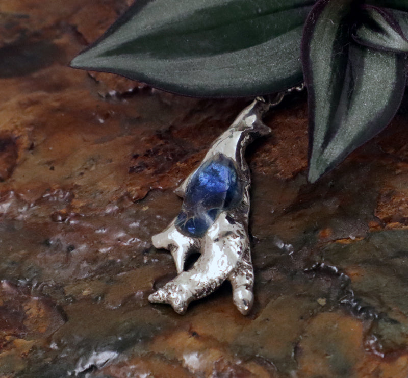 Re-Imagined .925 Sterling Silver Pendant with Sapphire Blue Galss