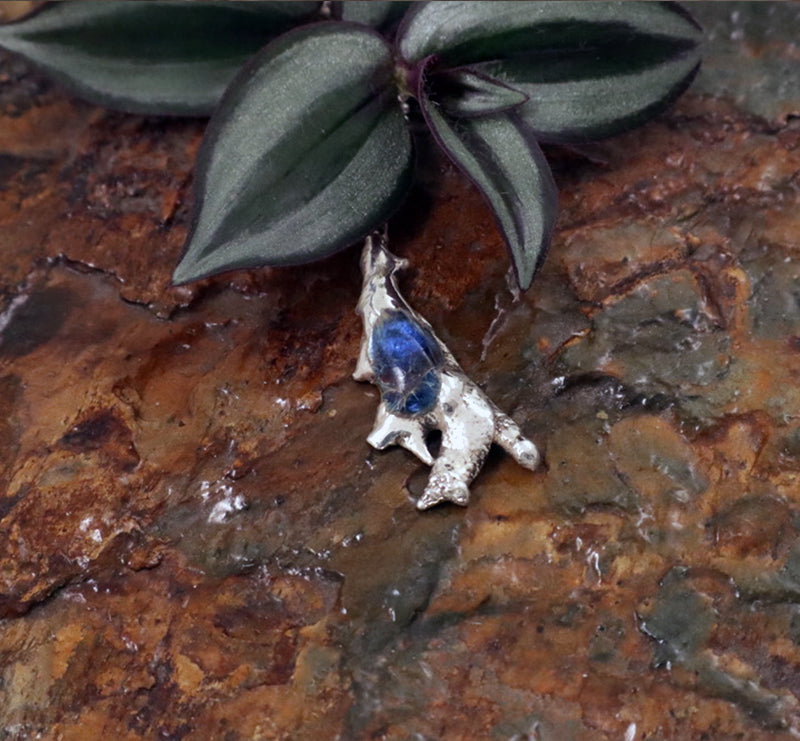 Re-Imagined .925 Sterling Silver Pendant with Sapphire Blue Galss