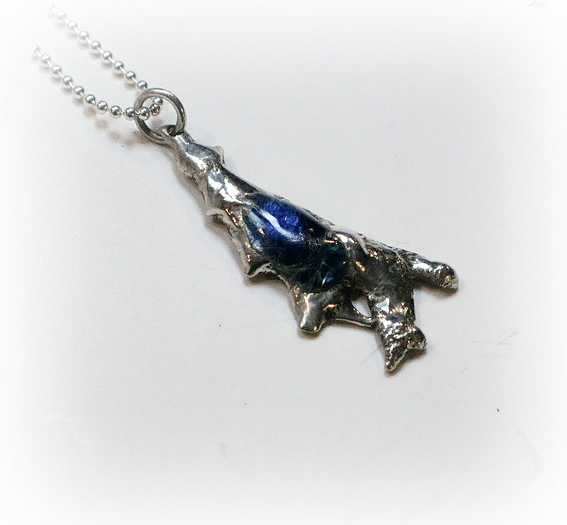 Re-Imagined .925 Sterling Silver Pendant with Sapphire Blue Galss