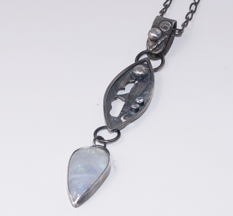 Re-Imagined .925 Sterling Silver and Rainbow Moonstone Pendant