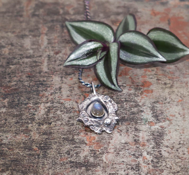 Re-Imagined Oxidized .925 Sterling Silver and Labradorite Pendant