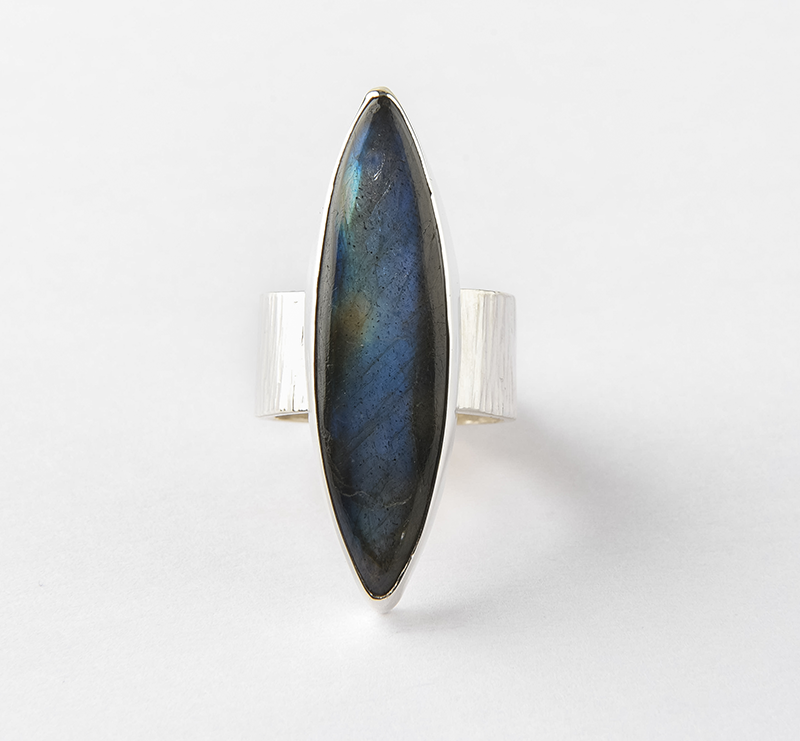 Labradorite & .925 Sterling Silver wide band statement ring