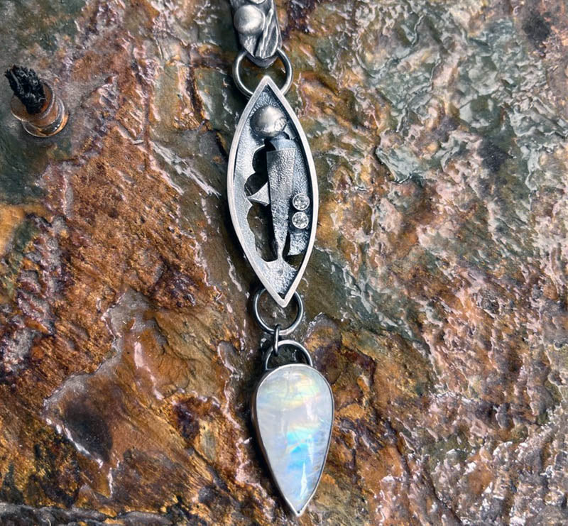 Re-Imagined .925 Sterling Silver and Rainbow Moonstone Pendant