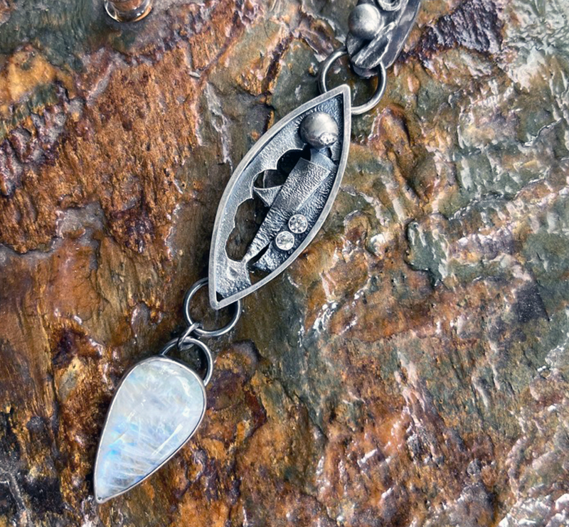 Re-Imagined .925 Sterling Silver and Rainbow Moonstone Pendant