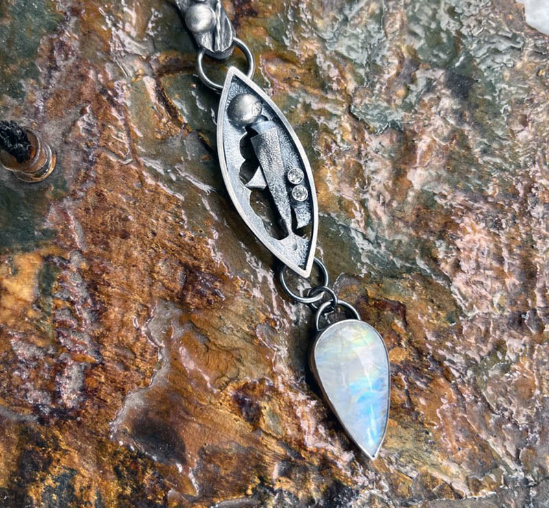 Re-Imagined .925 Sterling Silver and Rainbow Moonstone Pendant