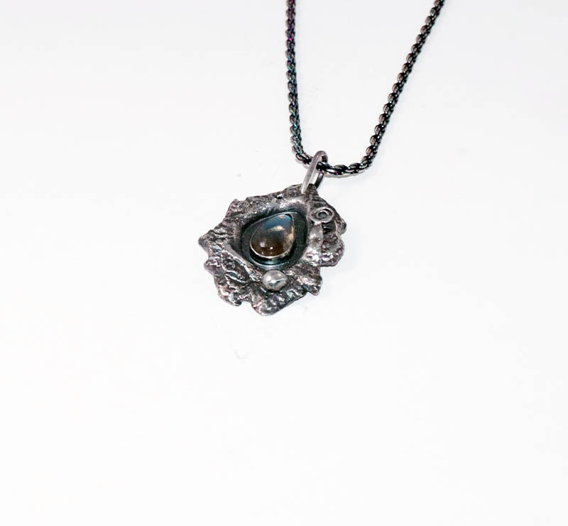 Re-Imagined Oxidized .925 Sterling Silver and Labradorite Pendant