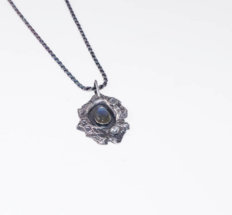 Re-Imagined Oxidized .925 Sterling Silver and Labradorite Pendant