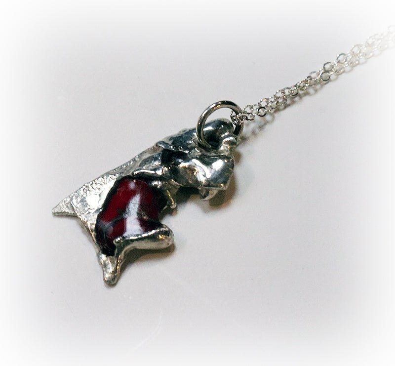 Re-Imagined .925 Sterling Silver Pendant - Red Glass