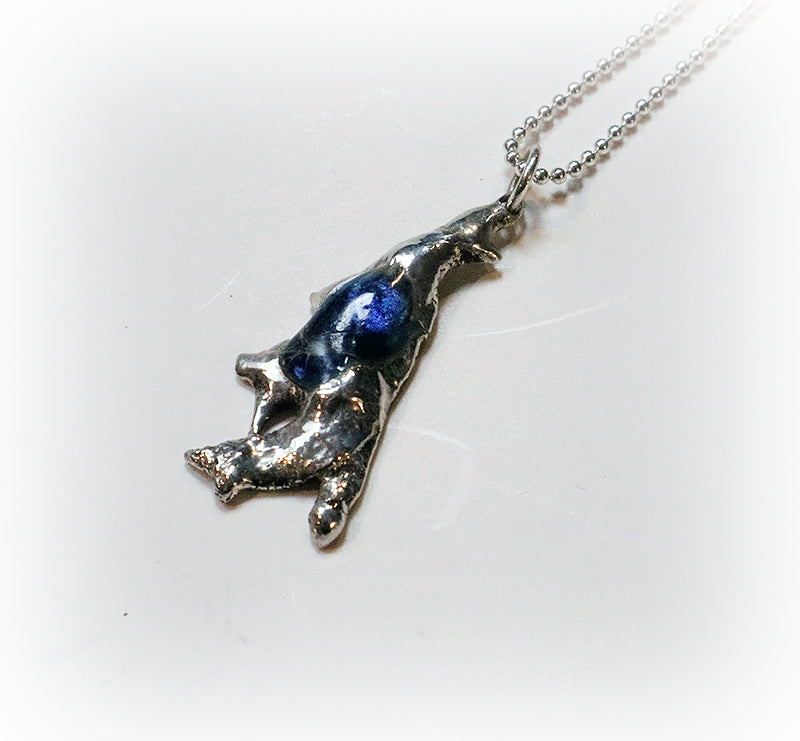 Re-Imagined .925 Sterling Silver Pendant with Sapphire Blue Galss