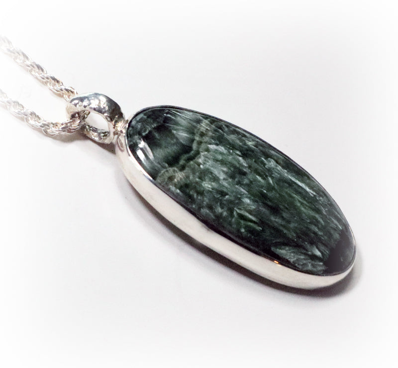 Large Oval Seraphinite Pendant set in .925 Sterling Silver